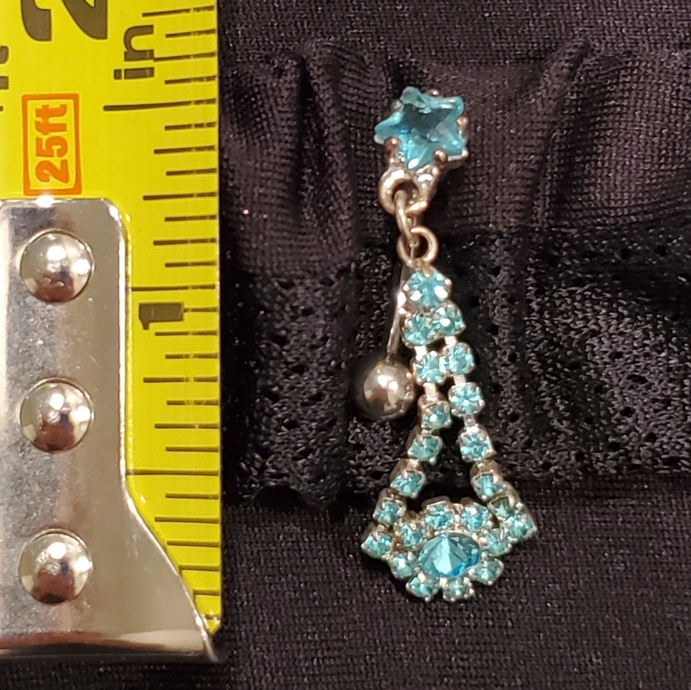 Belly/Naval Ring w Teal Jewels, Reverse Drop